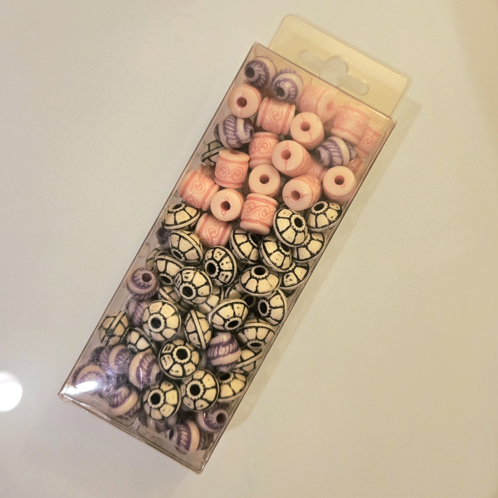 Assorted Patterned Round Beads Pink Purple White Black 0.6 Inch/1.5 Cm Jewelry